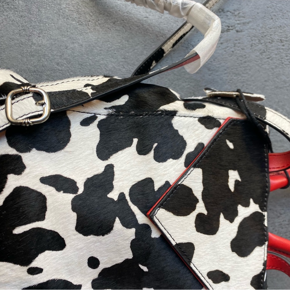 Cow Print Leather Chrome Style Mini Backpack - image 4